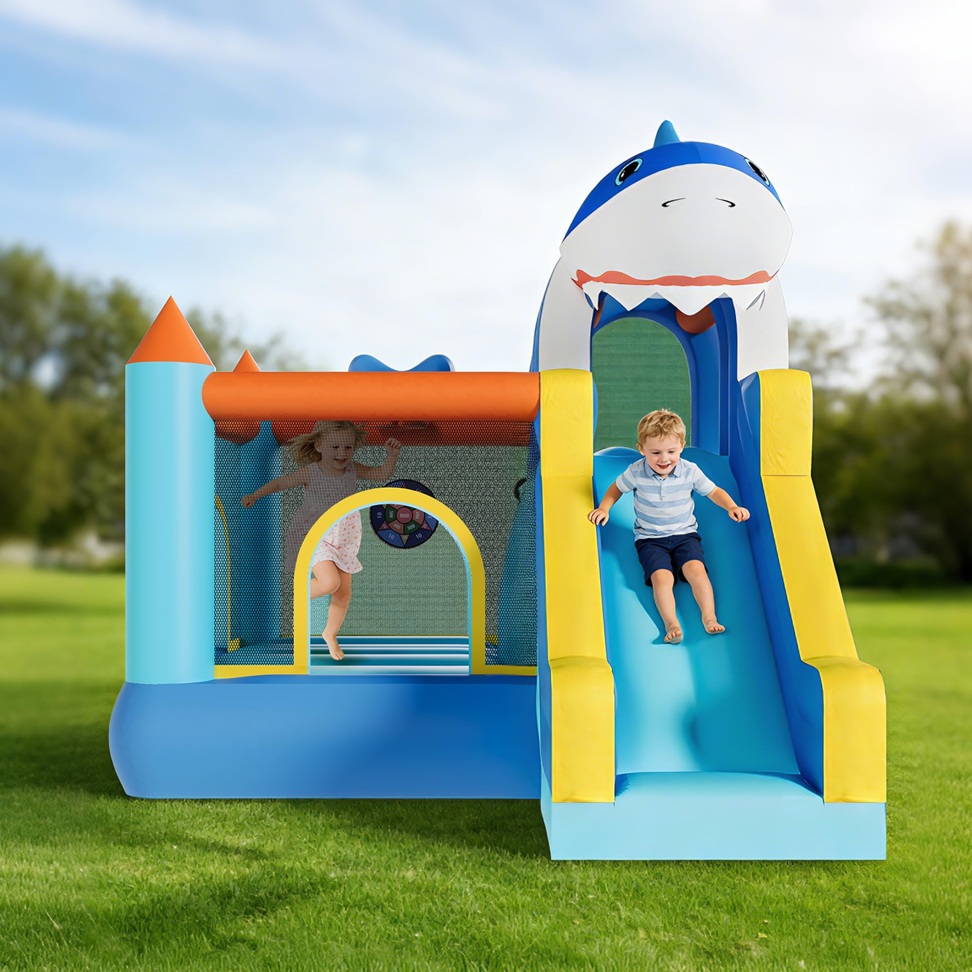 Kids Outdoor Playhouse - Şişme Oyun Evi Kaydıraklı ve Üfleyiciyle